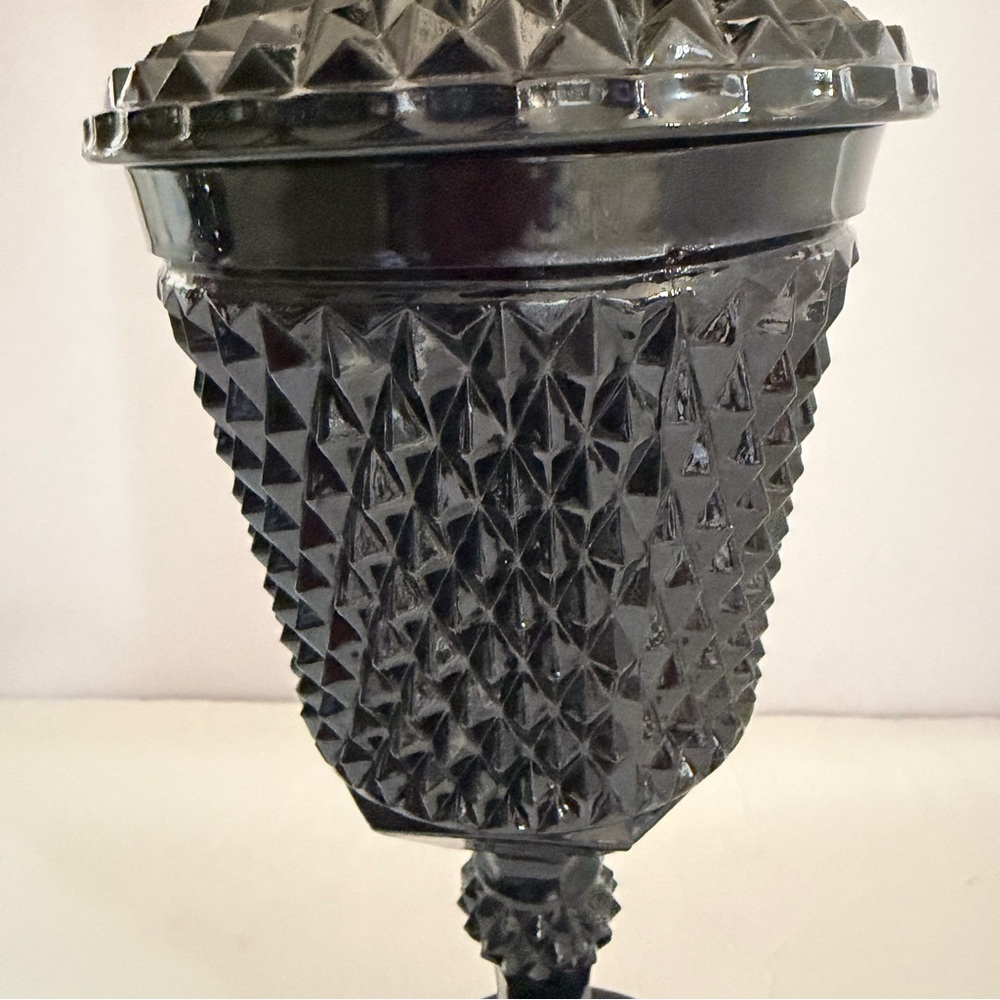 VTG Black Indiana Glass Diamond Point Covered Jar 15,5” - Picture 9 of 16